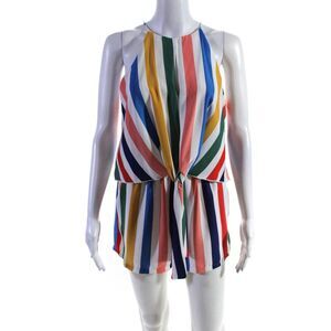 Darah Dahl Women's V-Neck Spaghetti Straps Short Romper Stripe Size M